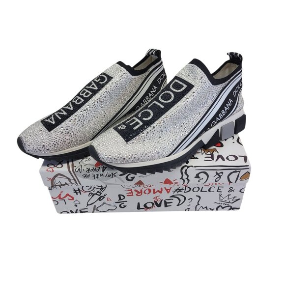 Dolce & Gabbana Sparkling Silver Rhinestone Slip On Sneakers 40 (US 10) w/ Box - Picture 1 of 14